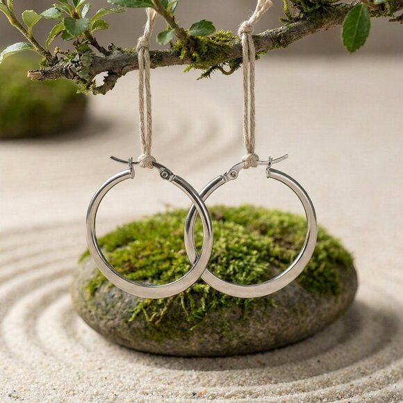 Minimalist 316L Stainless Steel Hoop Earrings | Trendy & Hypoallergenic Hoops - Picture 5 of 12